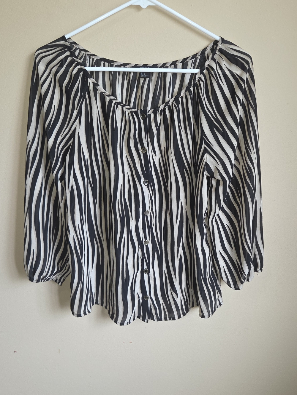 Forever 21 Black  & Tan Zebra-Print Button Front Blouse